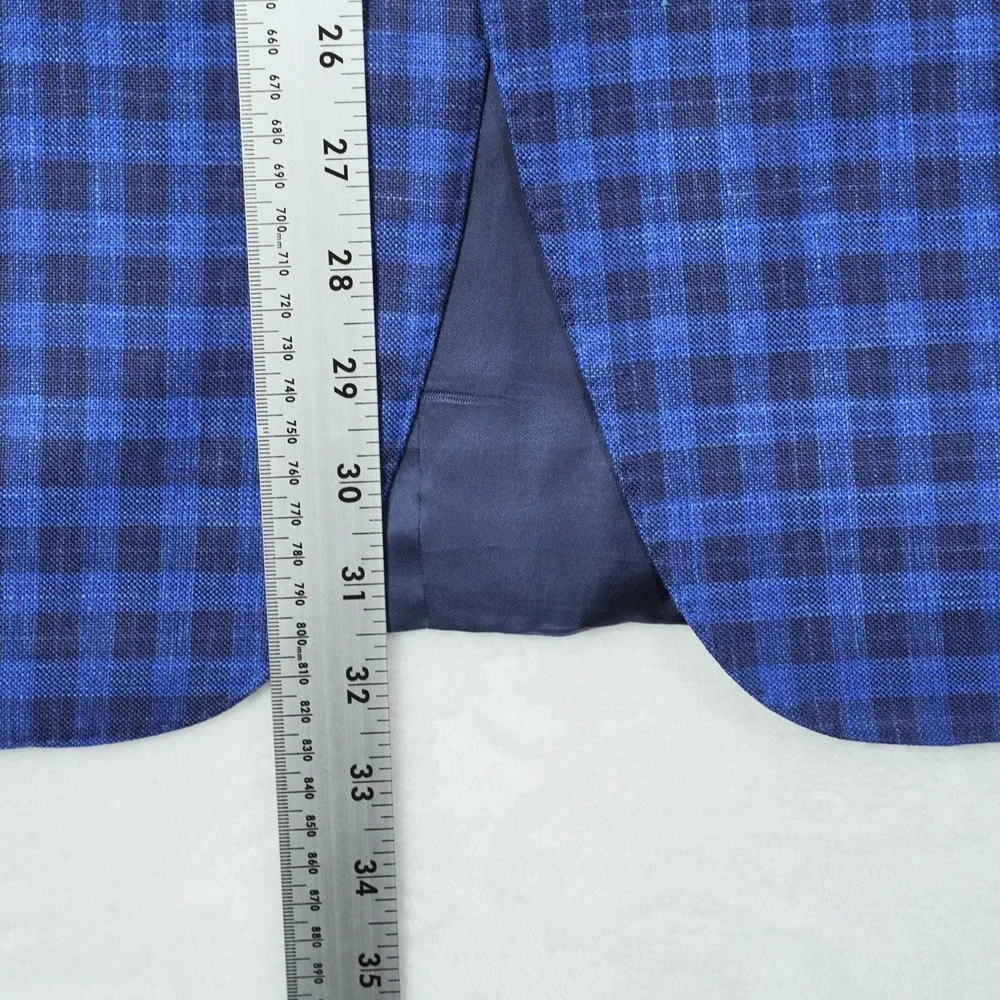 Canali Mens Blue Wool Silk Linen Check Blazer Sport Coat Made in Italy 46R US 56